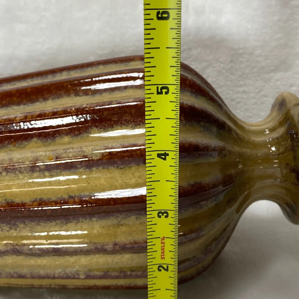 Vintage Fluted Ceramic Vase Earth Tones Striped Glaze Decorative Home Decor‎